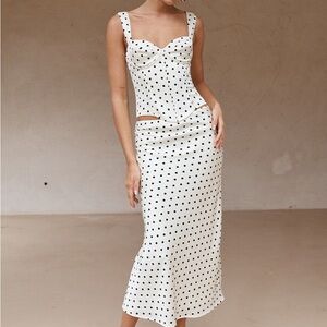 Runaway The Label Karlita Midi Skirt White + Black Polka Dot size Small